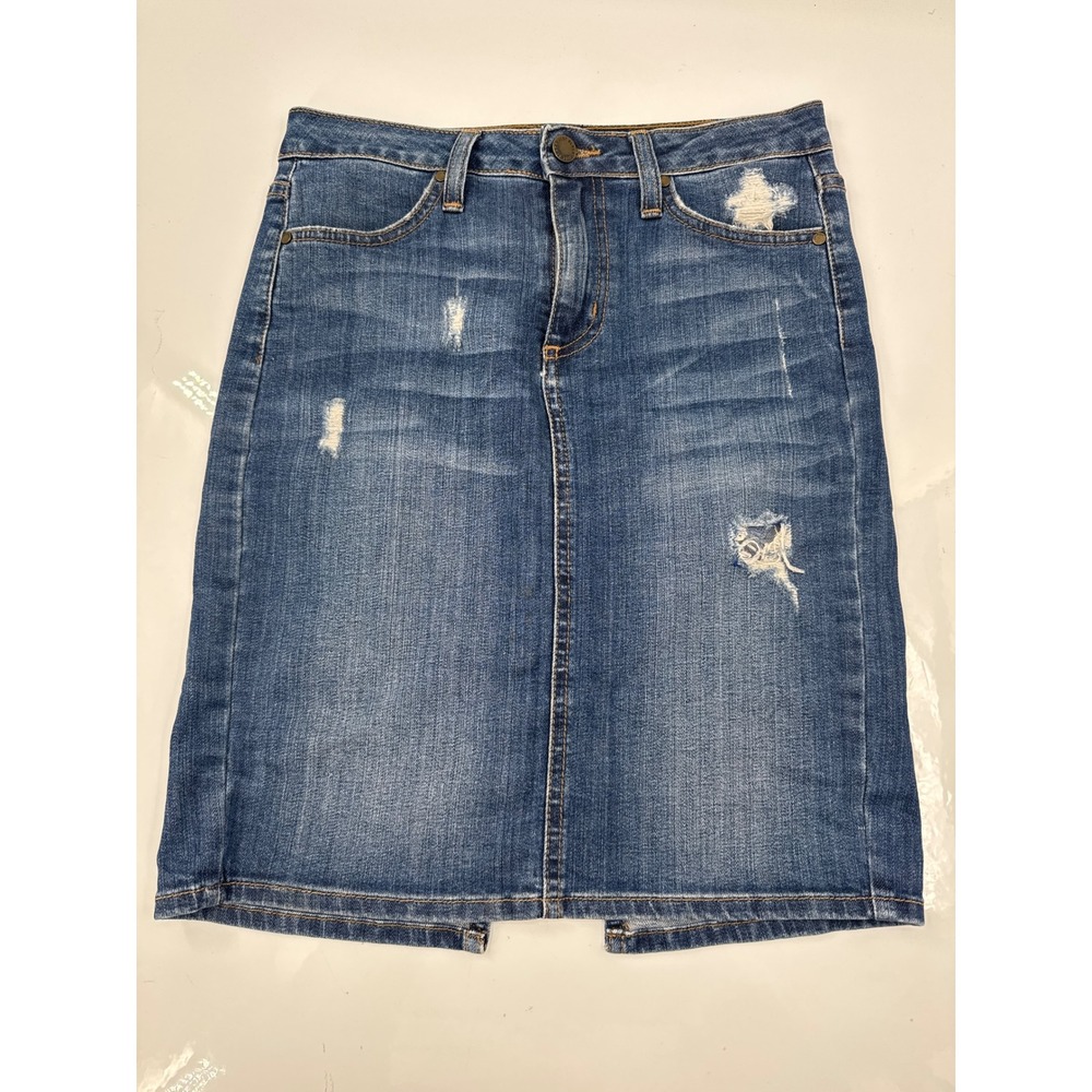 Just Black Denim Mini Skirt Distressed Medium Wash Blue XS Made in USA